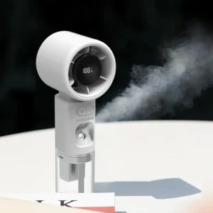 Porodo Lifestyle Cool & Hydrate Mini Fan & Humidifier – White | Efficient 100-Level Speed Control, USB-C & 2000mAh Battery
